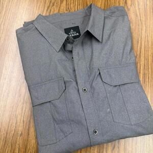 Men's Gray prAna Long Sleeve Lightweight Hiking Shirt Roll up Sleeves XL